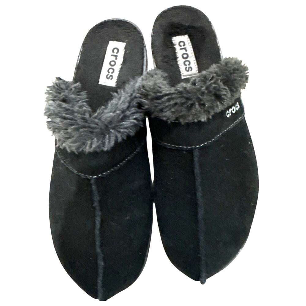 Crocs Faux Fur Lined Mule Clogs Black Size 8 Cozy Winter Slides